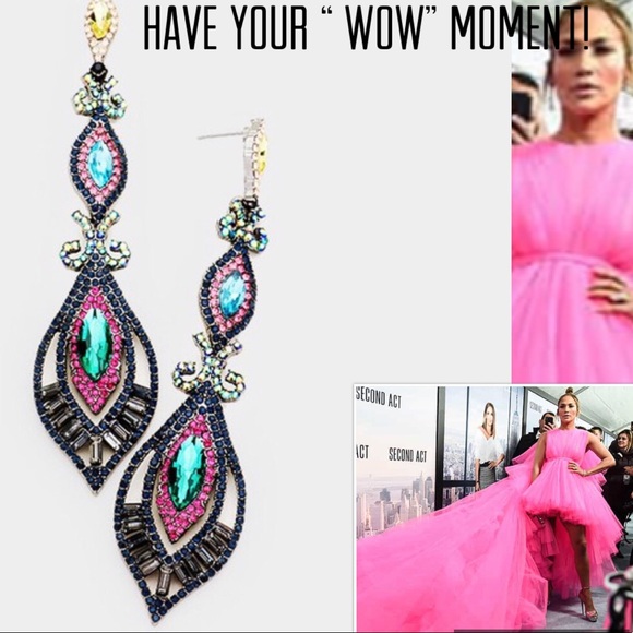 “Strut Like A Peacock” Multi Crystal Color Earrings, NWT-Boutique - Picture 4 of 16